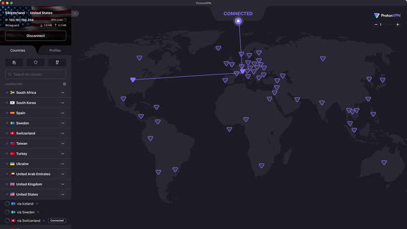 Carte des serveurs Proton VPN